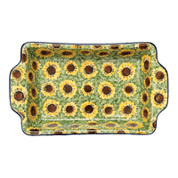 A picture of a Polish Pottery CA 13" x 8" Rectangular Casserole W/ Handles (Sunflower Field) | AA59-U4737 as shown at PolishPotteryOutlet.com/products/13-x-8-rectangular-casserole-w-handles-sunflower-field-aa59-u4737