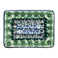 A picture of a Polish Pottery CA 3.25" x 4.5" Rectangular Soap Dish (Ring of Green) | AA97-1479X as shown at PolishPotteryOutlet.com/products/3-25-x-4-5-rectangular-soap-dish-ring-of-green-aa97-1479x