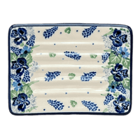 A picture of a Polish Pottery 3.25" x 4.5" Rectangular Soap Dish (Hyacinth in the Wind) | AA97-2037X as shown at PolishPotteryOutlet.com/products/3-25-x-4-5-rectangular-soap-dish-hyacinth-in-the-wind-aa97-2037x
