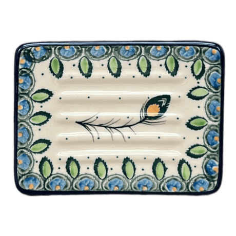 Soap Dish, Rectangular, 3.25" x 4.5" in "Peacock Plume" by Ceramika Artystyczna | AA97-2218X