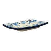 A picture of a Polish Pottery 3.25" x 4.5" Rectangular Soap Dish (Pansy Blues) | AA97-2346X as shown at PolishPotteryOutlet.com/products/3-25-x-4-5-rectangular-soap-dish-pansy-blues-aa97-2346x