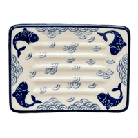 A picture of a Polish Pottery CA 3.25" x 4.5" Rectangular Soap Dish (Koi Pond) | AA97-2372X as shown at PolishPotteryOutlet.com/products/3-25-x-4-5-rectangular-soap-dish-koi-pond-aa97-2372x