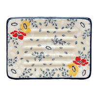 A picture of a Polish Pottery CA 3.25" x 4.5" Rectangular Soap Dish (Soft Bouquet) | AA97-2378X as shown at PolishPotteryOutlet.com/products/3-25-x-4-5-rectangular-soap-dish-soft-bouquet-aa97-2378x