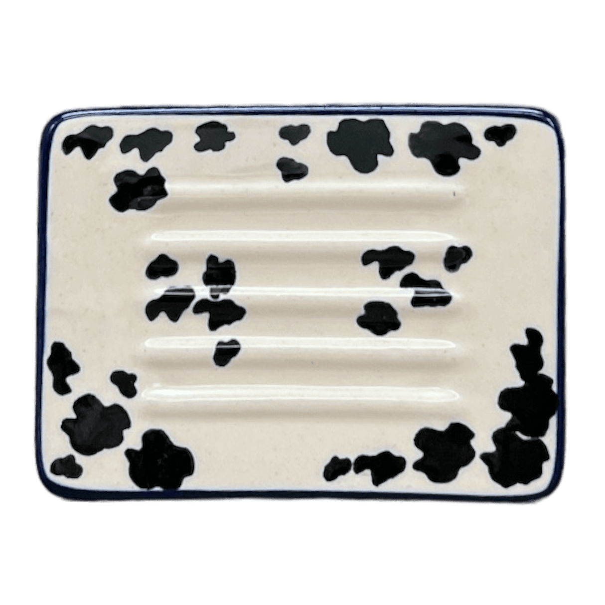 Soap Dish, Rectangular, 3.25" x 4.5" in "Cowabunga - Blue Rim" by Ceramika Artystyczna | AA97-2417X