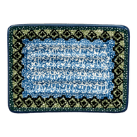 A picture of a Polish Pottery Rectangular Soap Dish (Aztec Blues) | AA97-U4428 as shown at PolishPotteryOutlet.com/products/rectangular-soap-dish-aztec-blues-aa97-u4428