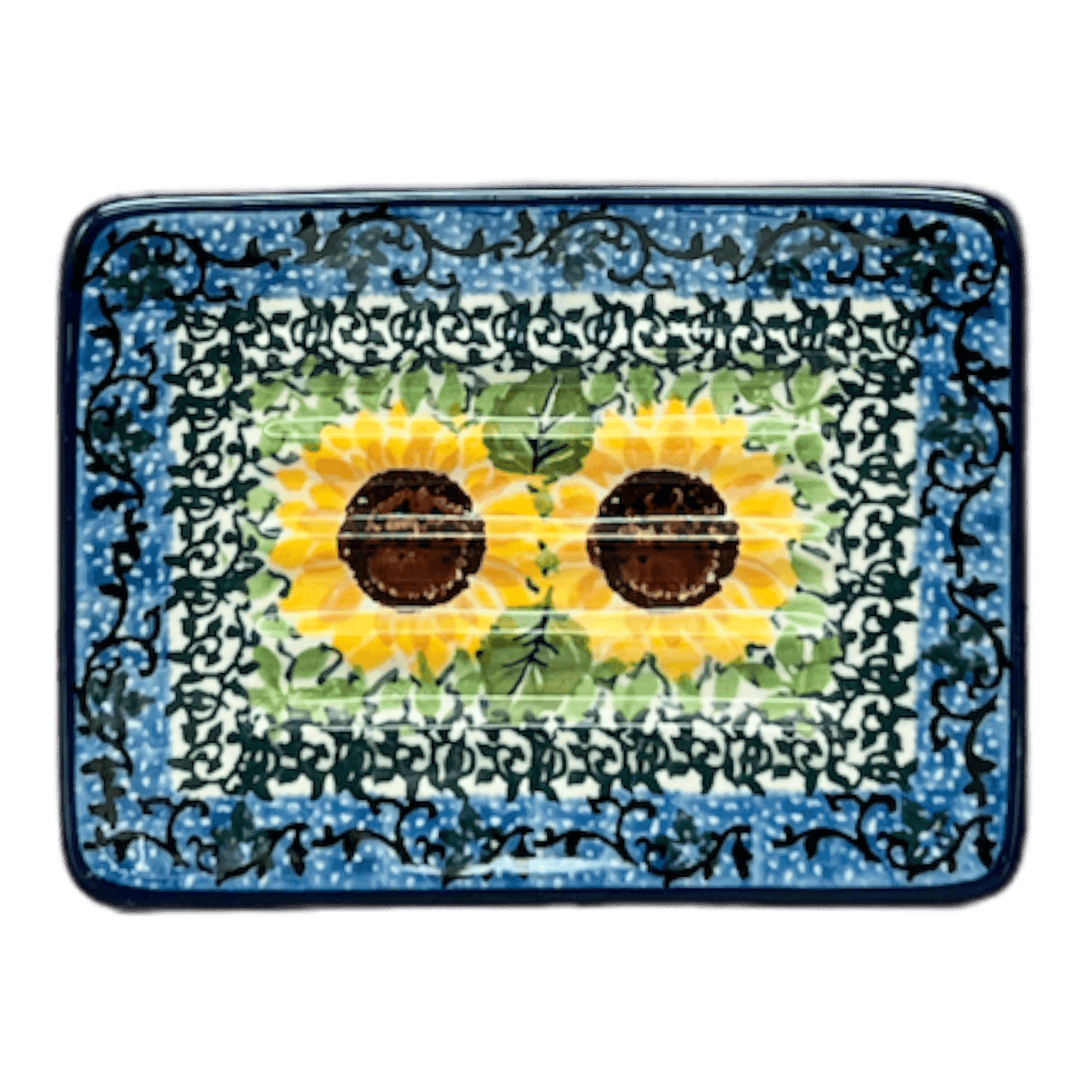 Soap Dish, Rectangular, 3.25" x 4.5" in "Sunflowers" by Ceramika Artystyczna | AA97-U4739