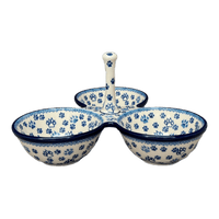 A picture of a Polish Pottery 3-Bowl Divided Server (Cat Tracks) | AB34-1771 as shown at PolishPotteryOutlet.com/products/3-bowl-divided-server-cat-tracks-ab34-1771