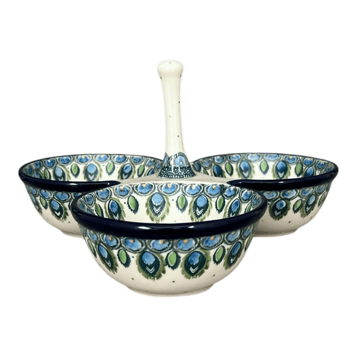 Bowl, Round, 3-Bowl, Divided Server in "Peacock Plume" by Ceramika Artystyczna | AB34-2218X