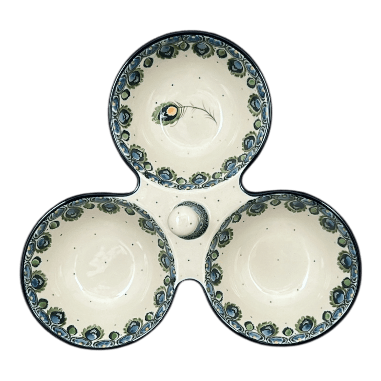 Bowl, Round, 3-Bowl, Divided Server in "Peacock Plume" by Ceramika Artystyczna | AB34-2218X