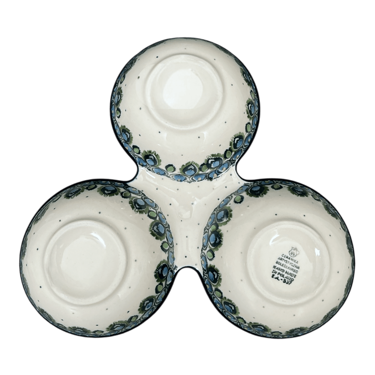 Bowl, Round, 3-Bowl, Divided Server in "Peacock Plume" by Ceramika Artystyczna | AB34-2218X