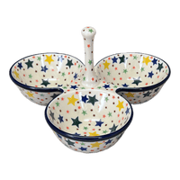 A picture of a Polish Pottery CA 3-Bowl Divided Server (Star Shower) | AB34-359X as shown at PolishPotteryOutlet.com/products/3-bowl-divided-server-star-shower-ab34-359x