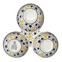 A picture of a Polish Pottery CA 3-Bowl Divided Server (Star Shower) | AB34-359X as shown at PolishPotteryOutlet.com/products/3-bowl-divided-server-star-shower-ab34-359x