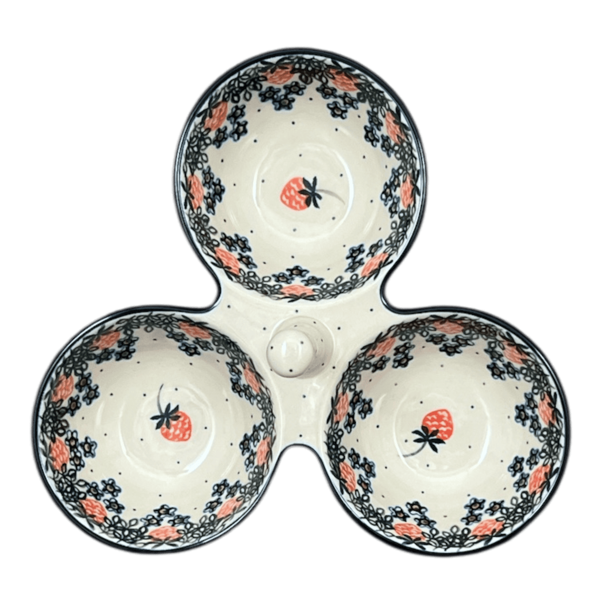 Bowl, Round, 3-Bowl, Divided Server in "Strawberry Patch" by Ceramika Artystyczna | AB34-721X