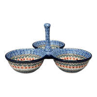A picture of a Polish Pottery 3-Bowl Divided Server (Butterfly Parade) | AB34-U1493 as shown at PolishPotteryOutlet.com/products/3-bowl-divided-server-butterfly-parade-ab34-u1493