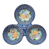 A picture of a Polish Pottery CA 3-Bowl Divided Server (Poseidon's Treasure) | AB34-U1899 as shown at PolishPotteryOutlet.com/products/3-bowl-divided-server-poseidons-treasure-ab34-u1899