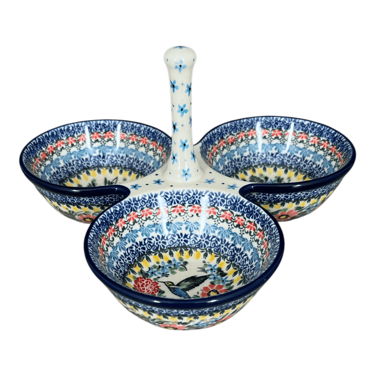 Bowl, Round, 3-Bowl, Divided Server in "Hummingbird Bouquet" by Ceramika Artystyczna | AB34-U3357