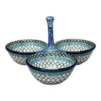 A picture of a Polish Pottery CA 3-Bowl Divided Server (Mediterranean Waves) | AB34-U72 as shown at PolishPotteryOutlet.com/products/3-bowl-divided-server-mediterranean-waves-ab34-u72