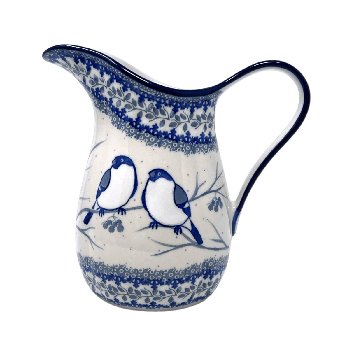 Pitcher, Fancy, Small 30 oz. in "Bullfinch on Blue" by Ceramika Artystyczna | AB36-U4830