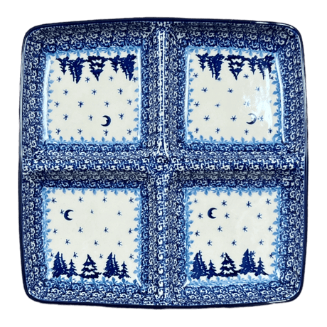 Divided Square Dish, 9.75" in "Winter Skies" by Ceramika Artystyczna | AB40-2826X