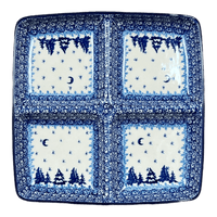 A picture of a Polish Pottery Divided Square Dish (Winter Skies) | AB40-2826X as shown at PolishPotteryOutlet.com/products/divided-square-dish-winter-skies-ab40-2826x