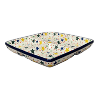 A picture of a Polish Pottery Divided Square Dish, 9.75" in "Star Shower" by Ceramika Artystyczna | AB40-359X as shown at PolishPotteryOutlet.com/products/divided-square-dish-star-shower-ab40-359x