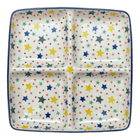 A picture of a Polish Pottery Divided Square Dish (Star Shower) | AB40-359X as shown at PolishPotteryOutlet.com/products/divided-square-dish-star-shower-ab40-359x