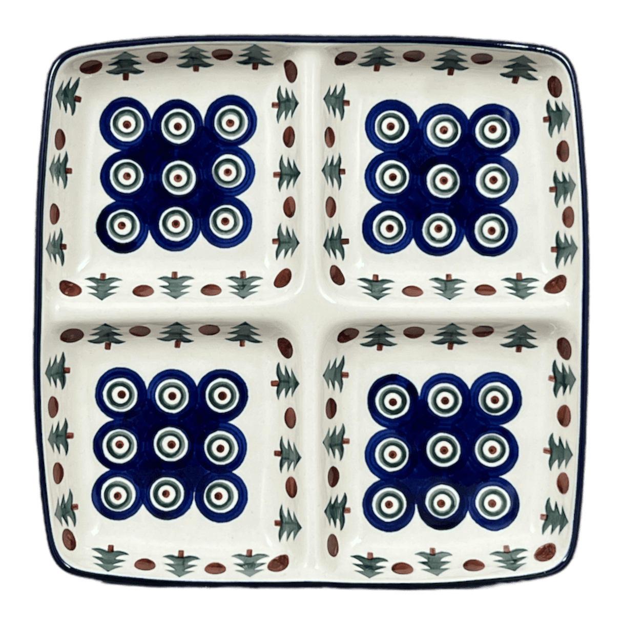 Divided Square Dish, 9.75" in "Peacock Pine" by Ceramika Artystyczna | AB40-366X