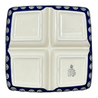 A picture of a Polish Pottery Divided Square Dish, 9.75" in "Peacock Pine" by Ceramika Artystyczna | AB40-366X as shown at PolishPotteryOutlet.com/products/divided-square-dish-peacock-pine-ab40-366x