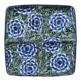 Polish Pottery Divided Square Dish (Blue Dahlia) | AB40-U1473 Additional Image at PolishPotteryOutlet.com