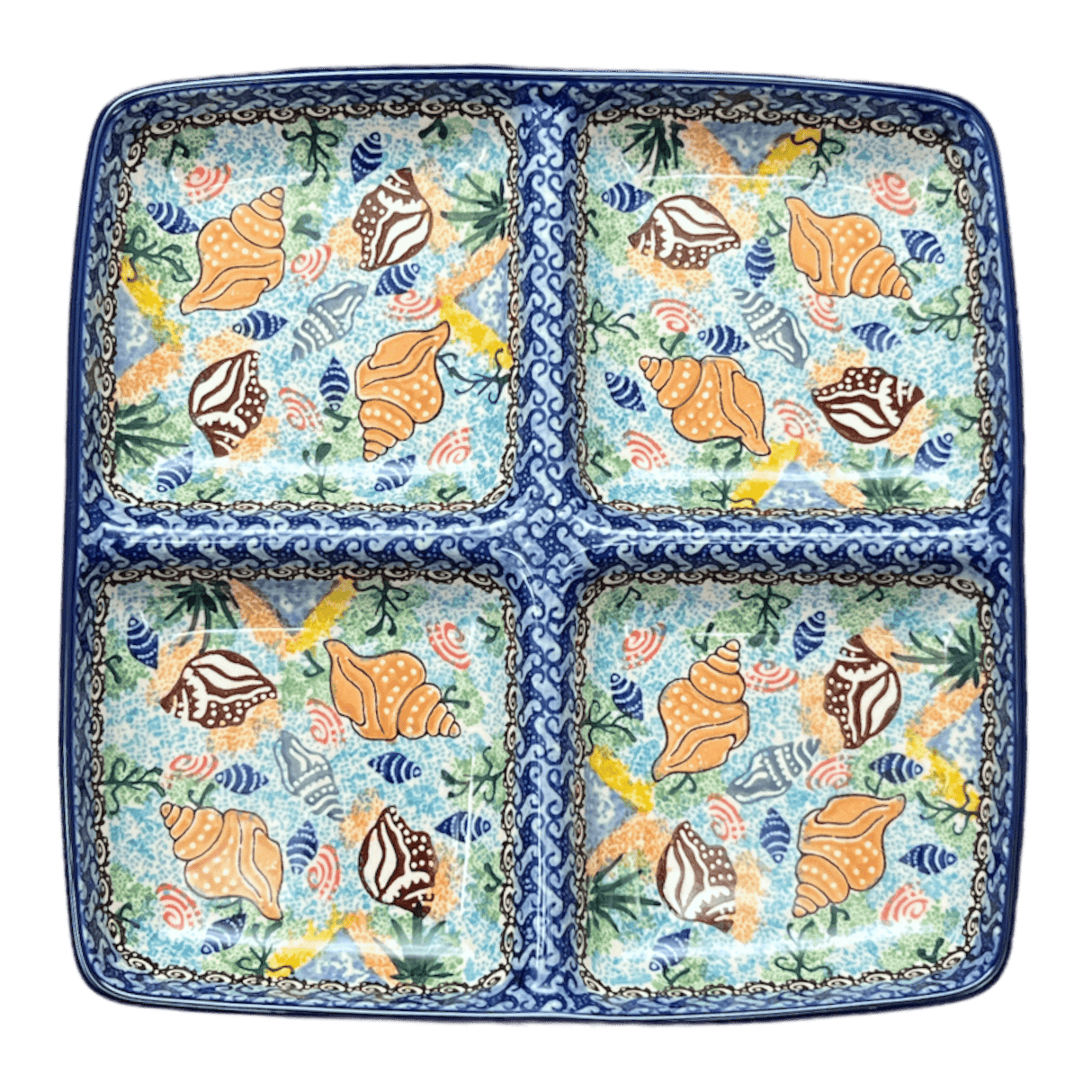 Divided Square Dish, 9.75" in "Poseidon's Treasure" by Ceramika Artystyczna | AB40-U1899