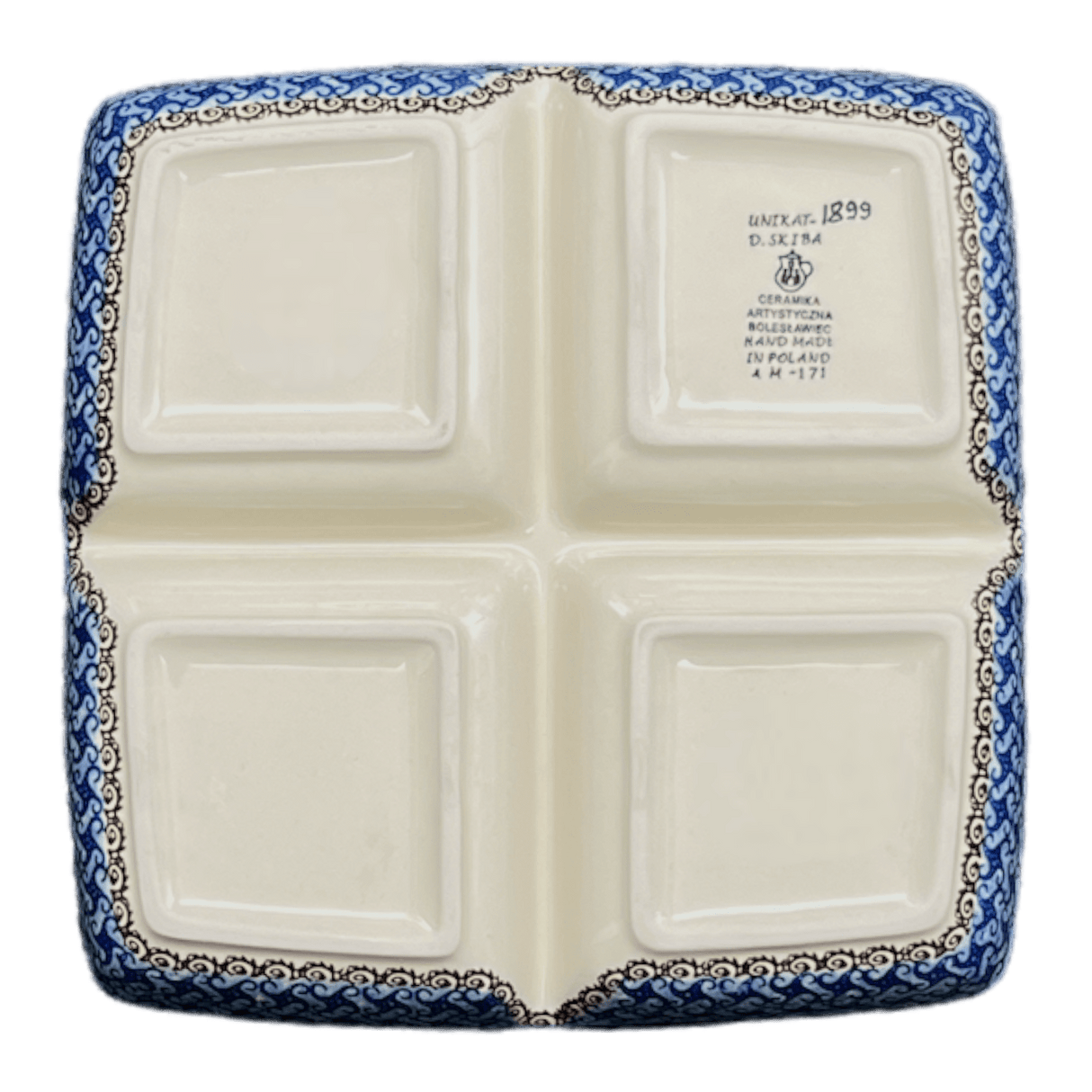 Divided Square Dish, 9.75" in "Poseidon's Treasure" by Ceramika Artystyczna | AB40-U1899