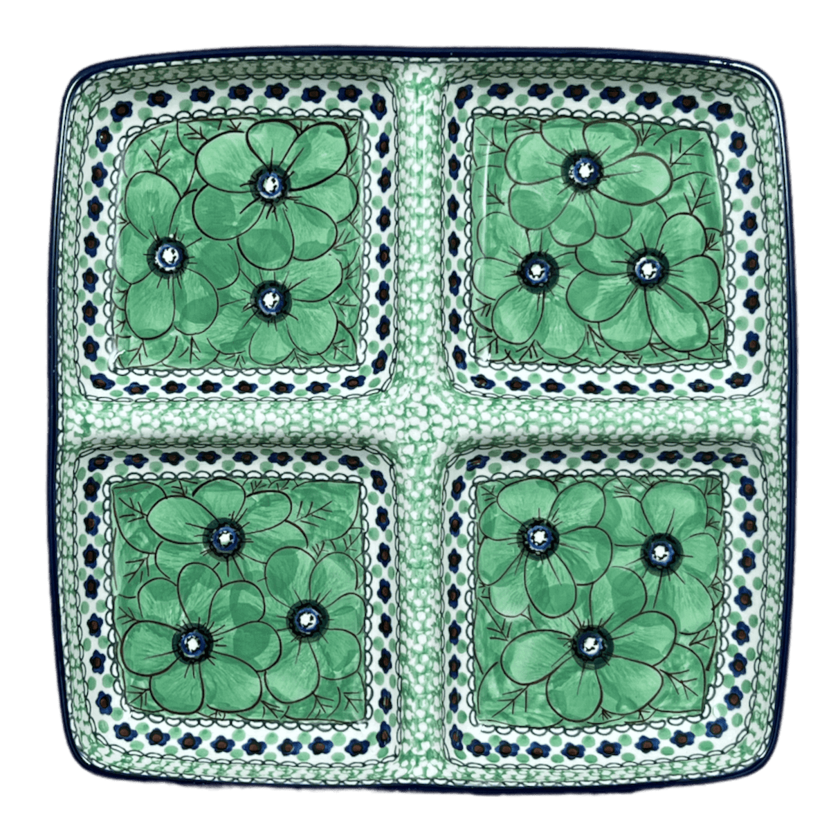 Divided Square Dish, 9.75" in "Green Goddess" by Ceramika Artystyczna | AB40-U408A