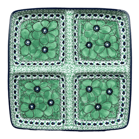 Divided Square Dish, 9.75" in "Green Goddess" by Ceramika Artystyczna | AB40-U408A