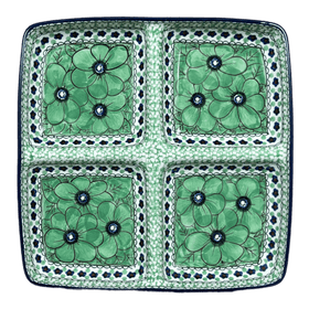 Polish Pottery Divided Square Dish (Green Goddess) | AB40-U408A Additional Image at PolishPotteryOutlet.com