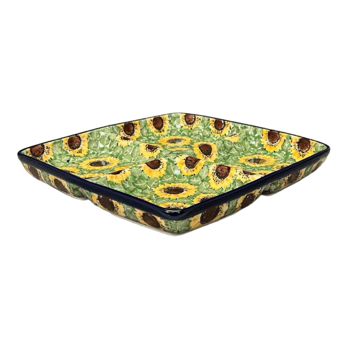 Divided Square Dish, 9.75" in "Sunflower Field" by Ceramika Artystyczna | AB40-U4737