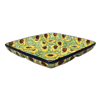 A picture of a Polish Pottery Divided Square Dish (Sunflower Field) | AB40-U4737 as shown at PolishPotteryOutlet.com/products/divided-square-dish-sunflower-field-ab40-u4737