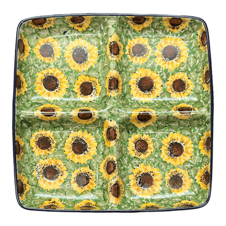 Divided Square Dish, 9.75" in "Sunflower Field" by Ceramika Artystyczna | AB40-U4737