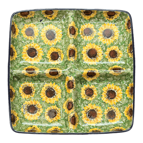Polish Pottery Divided Square Dish (Sunflower Field) | AB40-U4737 Additional Image at PolishPotteryOutlet.com
