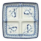 Divided Square Dish, 9.75" in "Bullfinch on Blue" by Ceramika Artystyczna | AB40-U4830