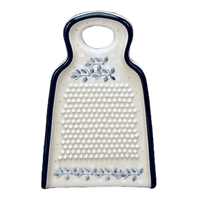 A picture of a Polish Pottery 6" Small Grater (Bullfinch on Blue) | AB46-U4830 as shown at PolishPotteryOutlet.com/products/6-small-grater-bullfinch-on-blue-ab46-u4830