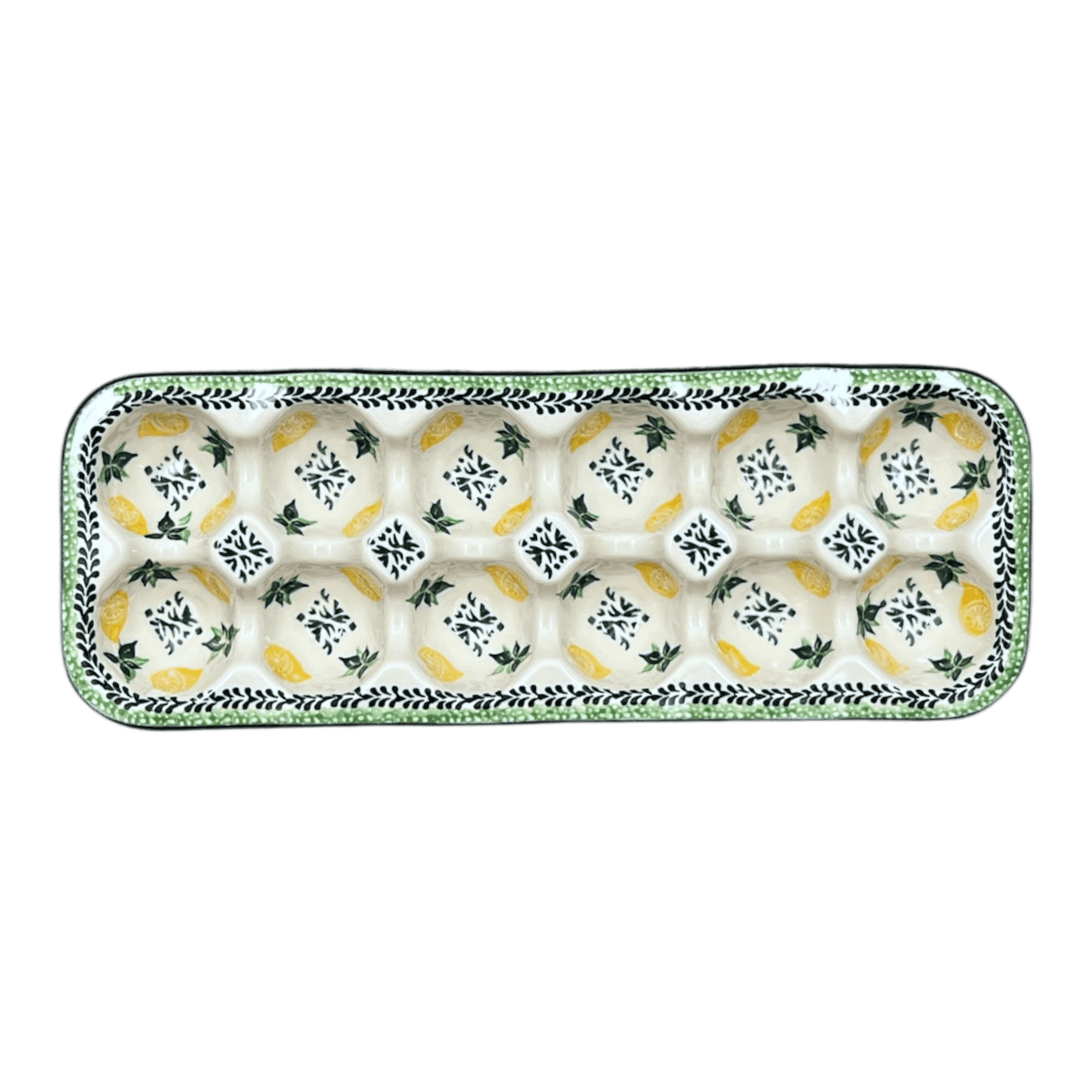 Egg Carton, 13.25" x 5" in "Lemons and Leaves" by Ceramika Artystyczna | AC28-2749X