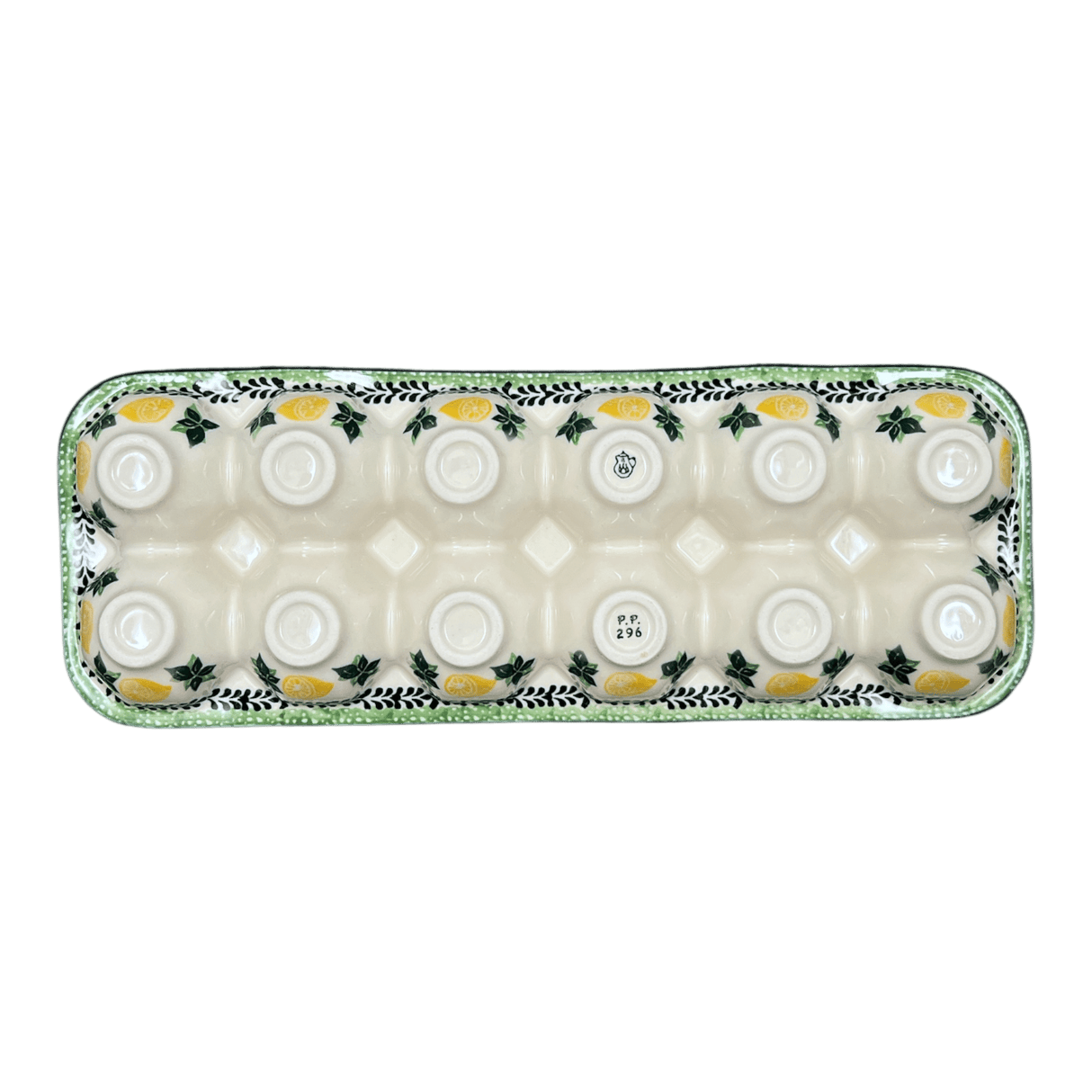 Egg Carton, 13.25" x 5" in "Lemons and Leaves" by Ceramika Artystyczna | AC28-2749X