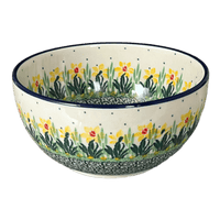 A picture of a Polish Pottery Bowl, Round, Deep, 6.25" in "Daffodils in Bloom" by Ceramika Artystyczna | AC37-2122X as shown at PolishPotteryOutlet.com/products/deep-6-25-bowl-daffodils-in-bloom-ac37-2122x