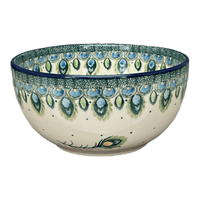 A picture of a Polish Pottery CA 6.25" Round Deep Bowl (Peacock Plume) | AC37-2218X as shown at PolishPotteryOutlet.com/products/6-25-round-deep-bowl-peacock-plume-ac37-2218x