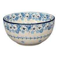 A picture of a Polish Pottery CA 6.25" Round Deep Bowl (Pansy Blues) | AC37-2346X as shown at PolishPotteryOutlet.com/products/6-25-round-deep-bowl-pansy-blues-ac37-2346x