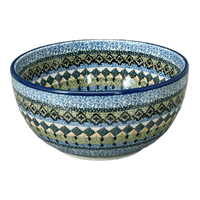 A picture of a Polish Pottery Deep 6.25" Bowl (Aztec Blues) | AC37-U4428 as shown at PolishPotteryOutlet.com/products/deep-6-25-bowl-aztec-blues-ac37-u4428