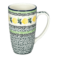 A picture of a Polish Pottery 14 oz. Mug (Lemons and Leaves) | AC52-2749X as shown at PolishPotteryOutlet.com/products/14-oz-mug-lemons-and-leaves-ac52-2749x