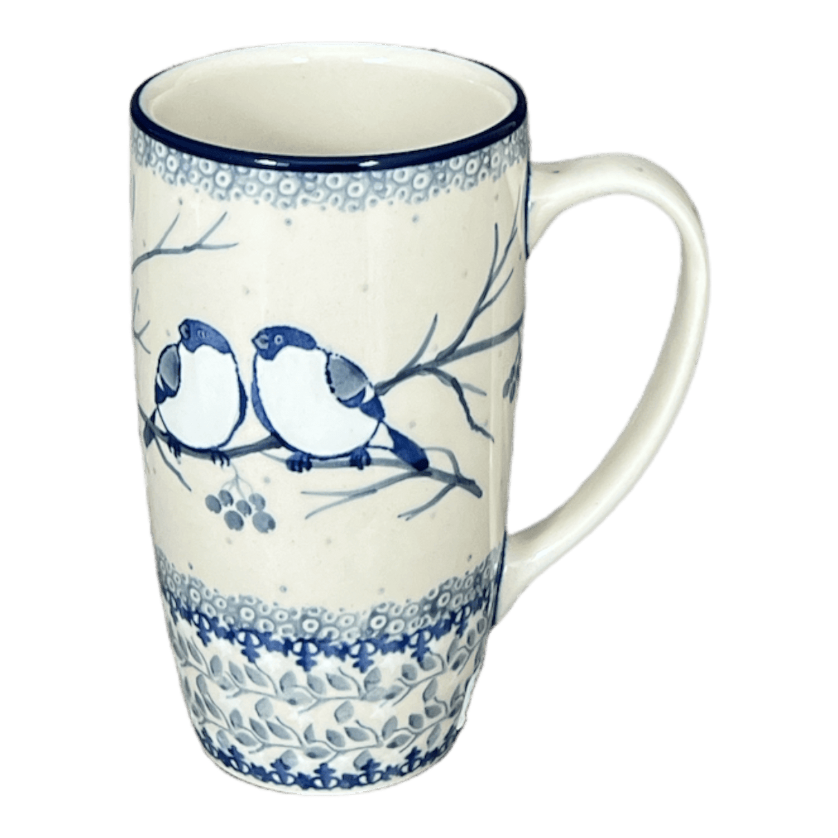 Tall Mug, 14 oz in "Bullfinch on Blue" by Ceramika Artystyczna | AC52-U4830