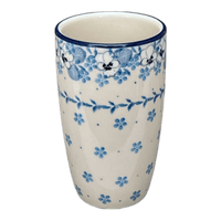 A picture of a Polish Pottery CA 14 oz. Tumbler (Pansy Blues) | AC53-2346X as shown at PolishPotteryOutlet.com/products/14-oz-tumbler-pansy-blues-ac53-2346x