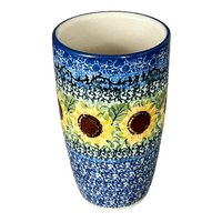 A picture of a Polish Pottery CA 14 oz. Tumbler (Sunflowers) | AC53-U4739 as shown at PolishPotteryOutlet.com/products/14-oz-tumbler-sunflowers-ac53-u4739